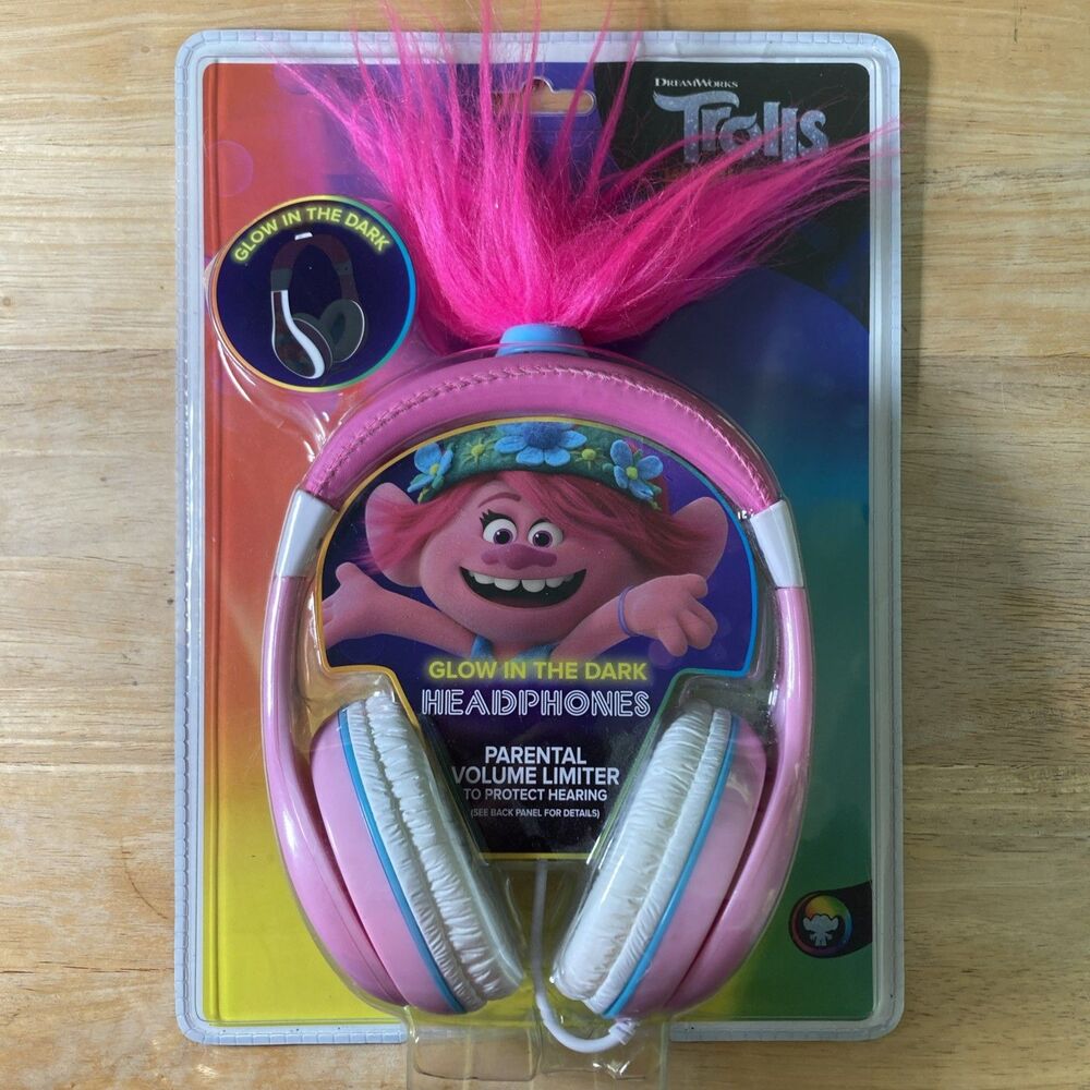 Trolls World Tour Poppy Kids Glow In The Dark Wired Headphones - DreamWorks New